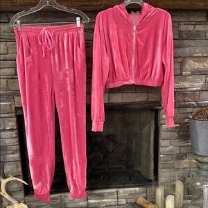 Pink‎ Velour Track Pants & Hoodie Set